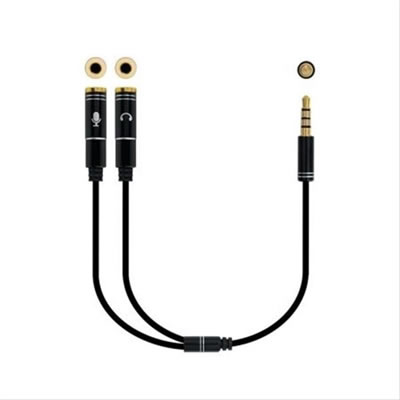 Cable Adaptador Audio Jack 3 5m 4pin 2xjack 3 5h 3pin Negro 30cm